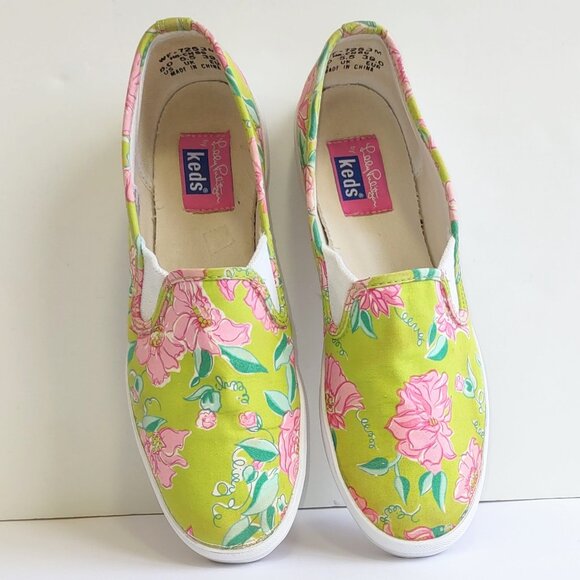 Lilly Pulitzer x Keds Green & Pink Floral Slip On Sneakers Loafers Beach Size 8 - Picture 6 of 11